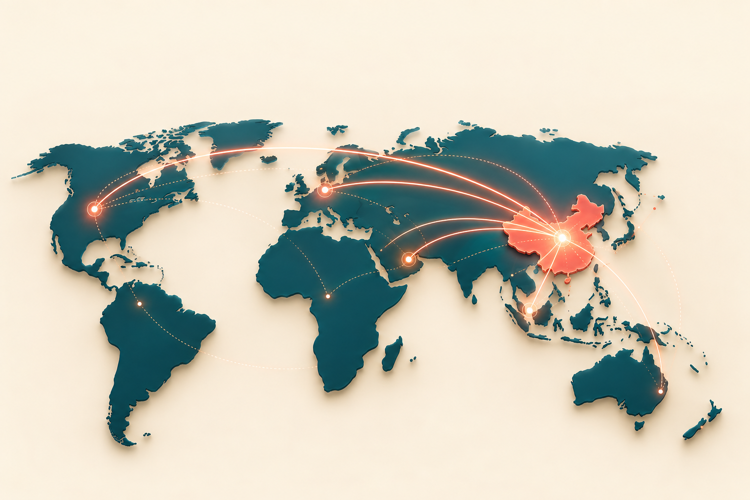 World map showing China connected to global markets